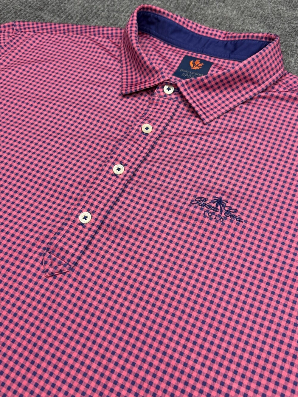 Donald Ross Sport Polo Shirt Mens XL Pink Blue Gingham Plaid Performance Golf